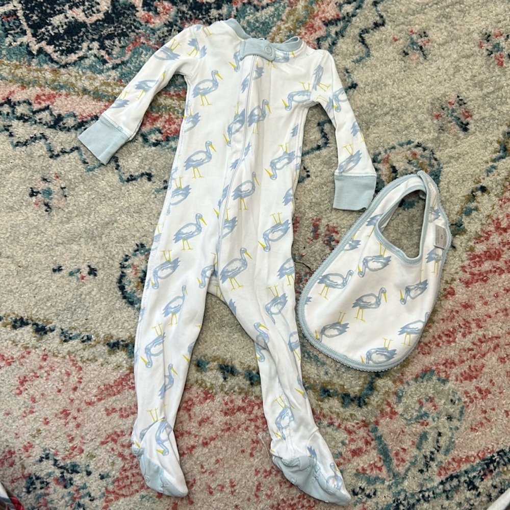 3/6 month The Beaufort Bonnet Company with matching bib!